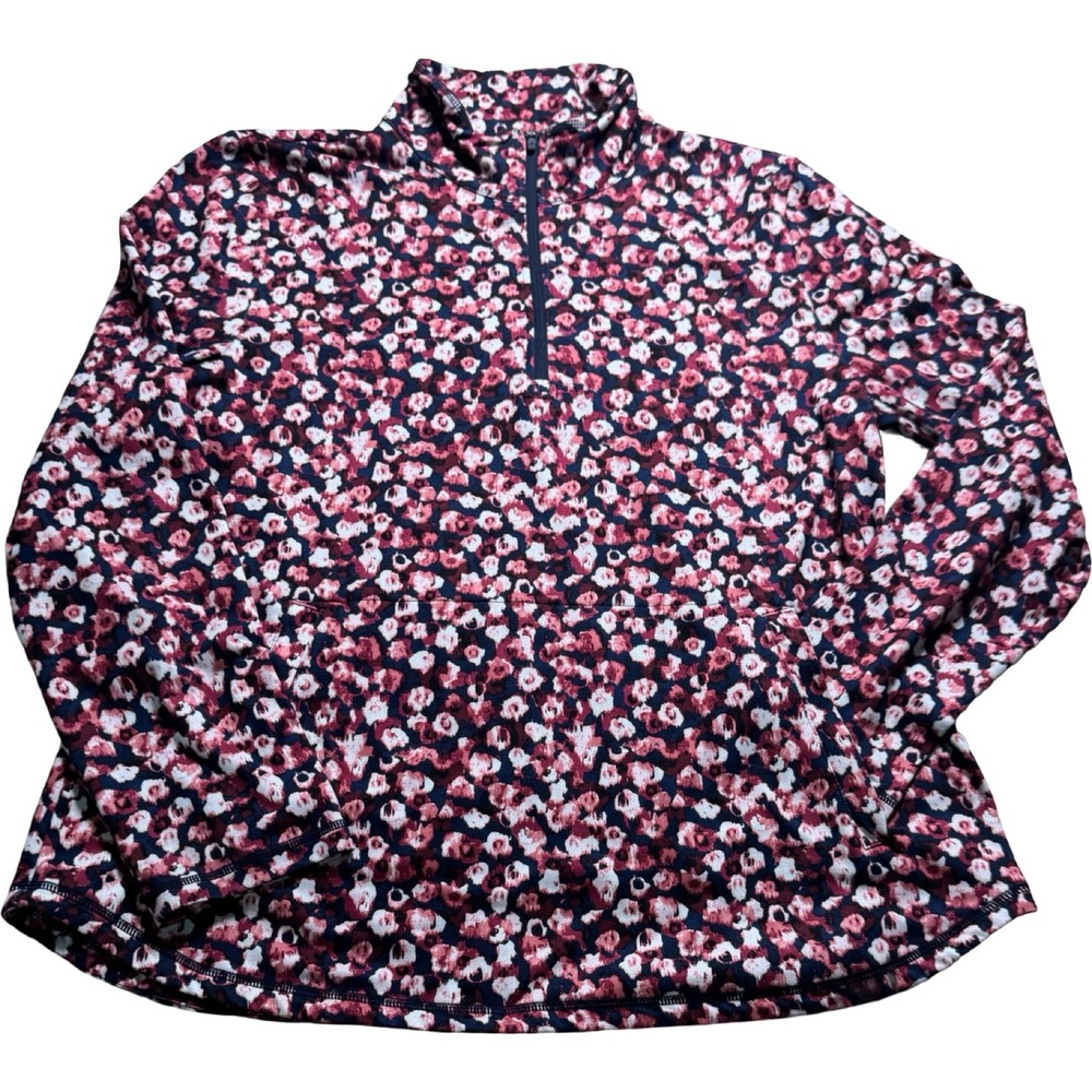 T by Talbots Quarter Zip Pullover Womens XL Pink Floral Good UPF 50+ Activewear
